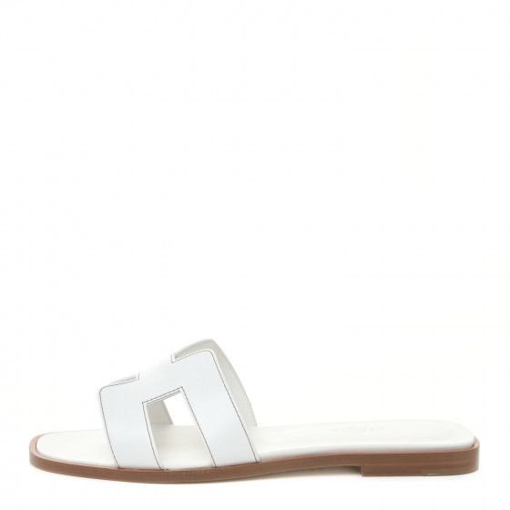 HERMES Box Calfskin Oran Sandals 37 White | Fashionphile