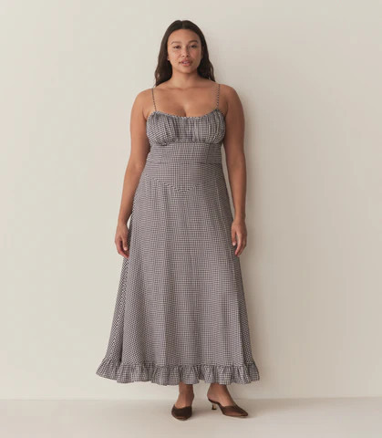 D�?EN Rosaria Dress -- Santa Marina Gingham - Size - L Silk Fitted Sleeveless Prairie Vintage-inspired Effortless | DOEN