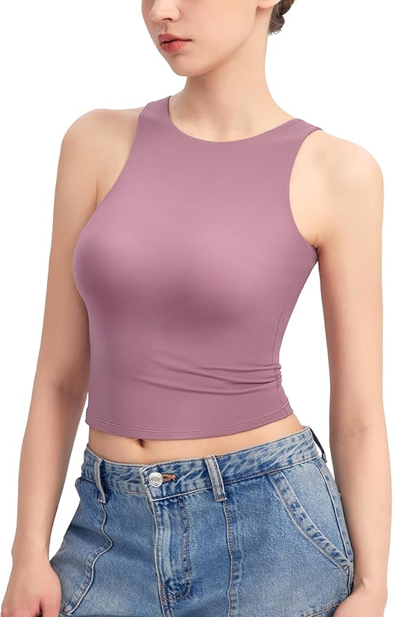 PUMIEY Women's High Neck Tank Top Sleeveless Summer Crop Tops for Women Smoke Cloud Pro Collectio... | Amazon (US)