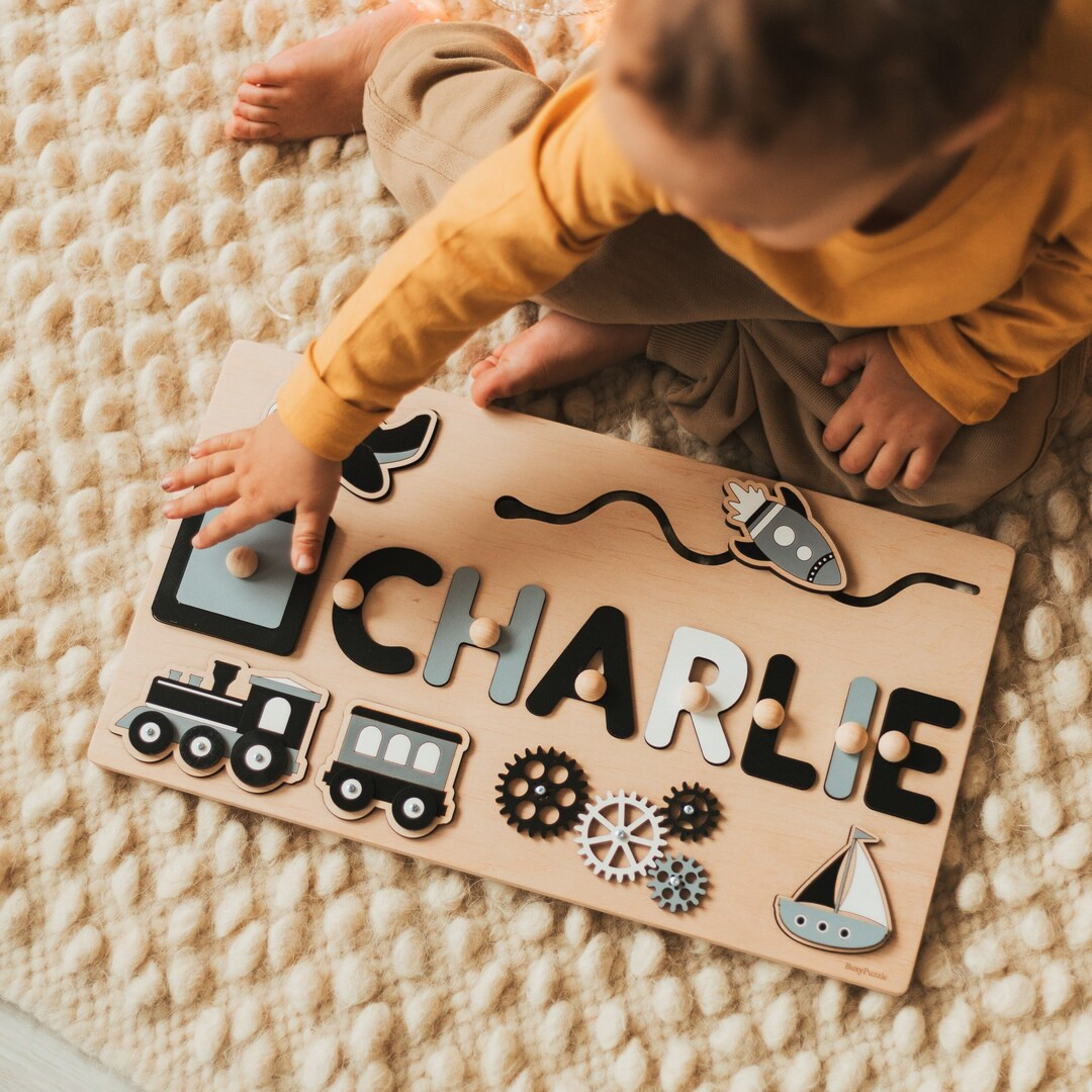 Baby Boy Personalized Busy Board, Wooden Name Puzzle, Gifts For Kids, Educational Montessori Toys... | Etsy (US)