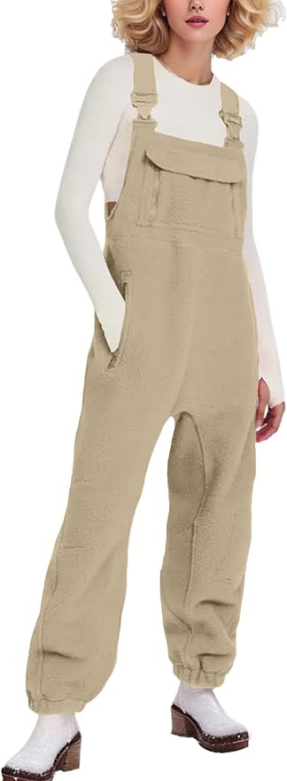Women's Printed Warm Fleece Overalls Casual Loose Fit Bib Jumpsuits with Zipper Pockets Fall Wint... | Amazon (US)