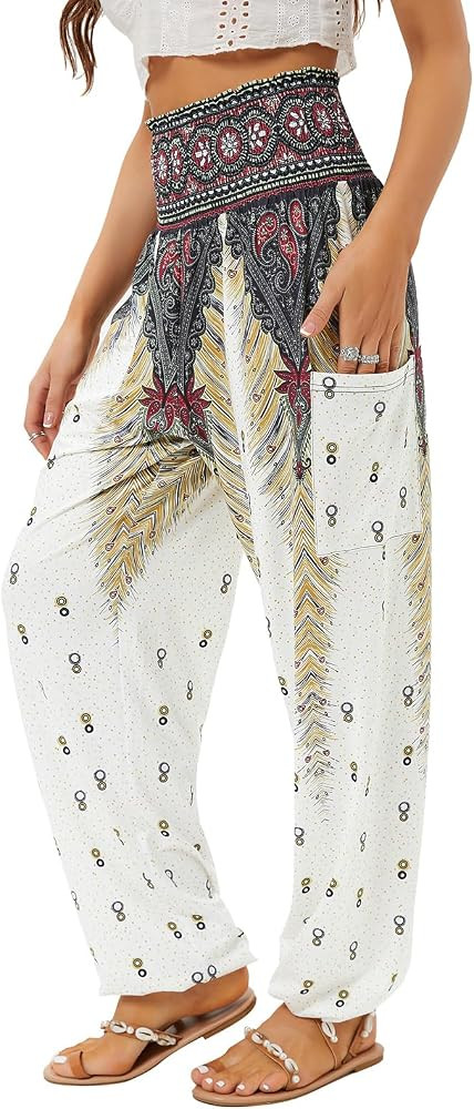 QIANXIZHAN Women's Harem Pants, High Waist Yoga Boho Trousers with Pockets | Amazon (US)