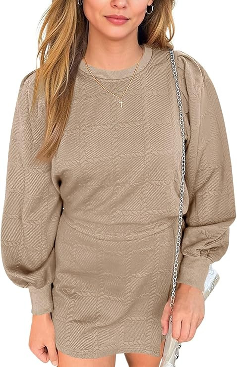 Tankaneo Womens 2 Piece Sweatshirt Set Lantern Long Sleeve Crewneck Sweatshirts Asymmetric Mini S... | Amazon (US)