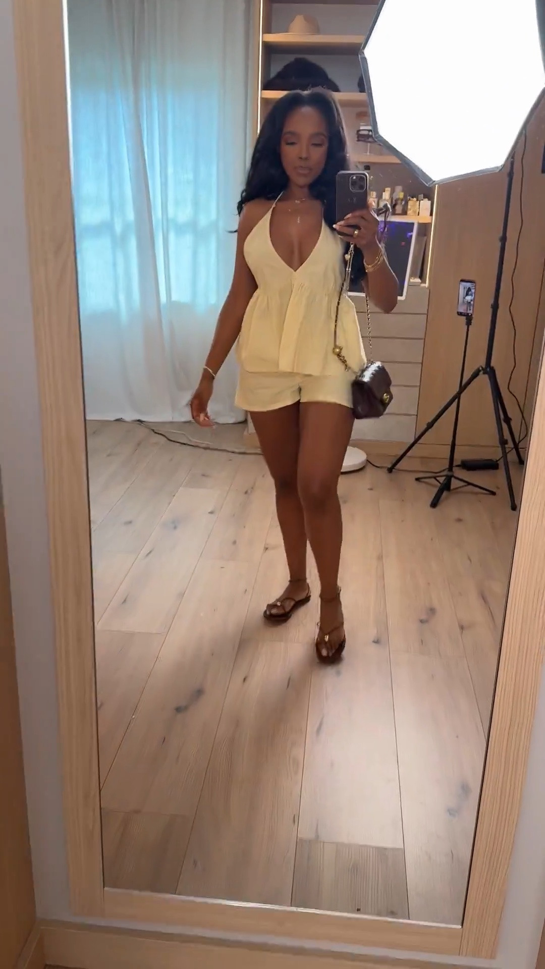 Hi Babes!

Okay this little butter cream set is TOO good for summer 🤍 The deep halter neckline with the flowy peplum top gives such a flattering shape on a curvy petite body while still keeping everything lightweight and effortless. It’s one of those easy throw-on outfits that still looks super feminine and elevated.

I love how breathable and comfortable this set feels while still looking put together with minimal styling. Just add gold jewelry, flat sandals, and a mini bag and you’re DONE.

Where to wear this:
• Beach vacations
• Resort mornings
• Poolside lunches
• Casual summer dates
• Brunch with the girls
• Tropical getaways

Undergarments: sticky bra or halter-friendly lifting cups with seamless nude underwear since the shorts are light colored.

Everything is linked below

xx Kira | IG: KirasFashionFinds

34D - 27 - 40 • Size Small or 4