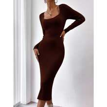 Solid Color Sweetheart Neck Ribbed Knit Fitted Sweater Dress | SHEIN