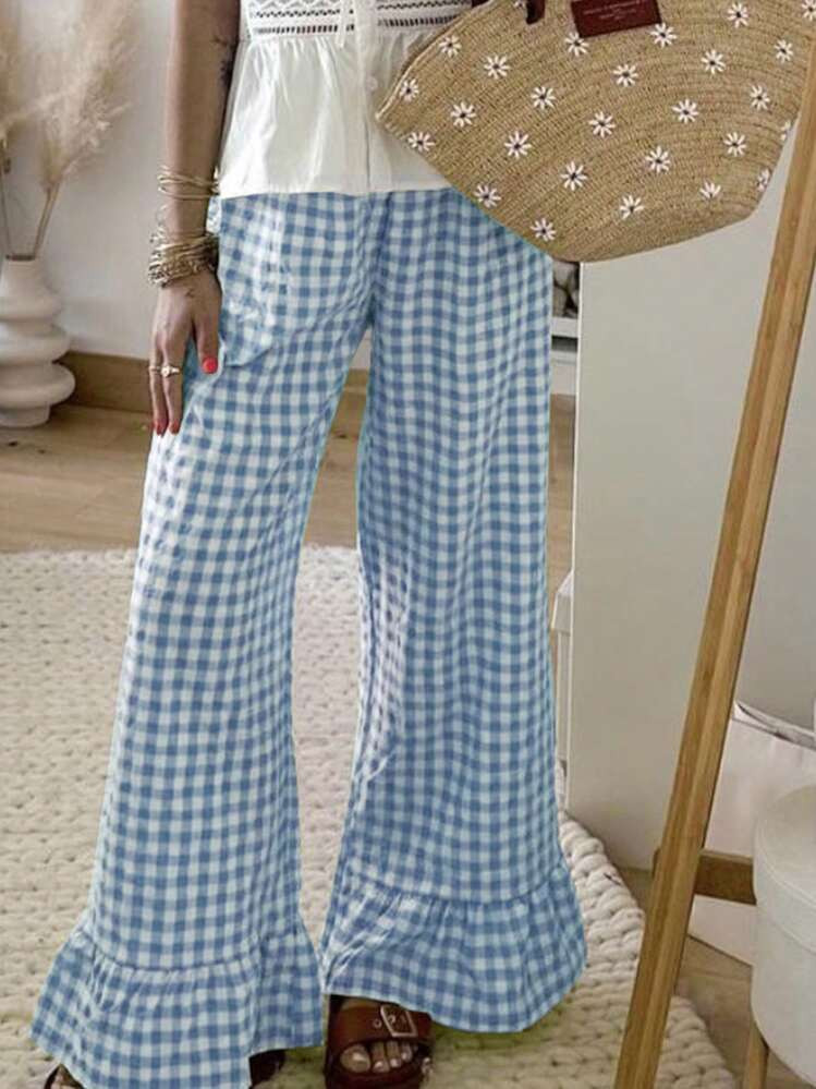 Jouncy Women's Plaid Wide Leg Loose Casual Pants, Versatile | SHEIN