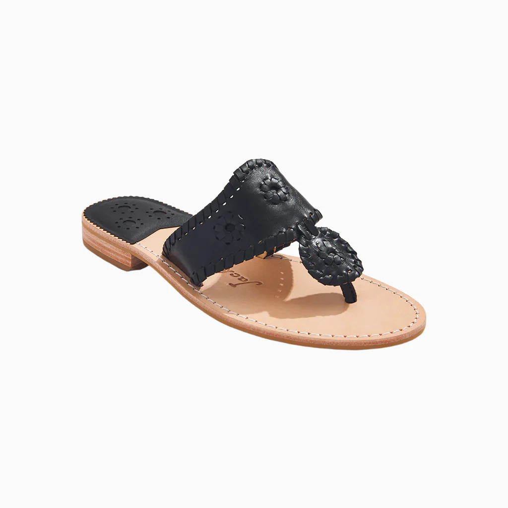 Jack Rogers Signature Jacks Flat Sandal | Patent Leather | Black | Jack Rogers