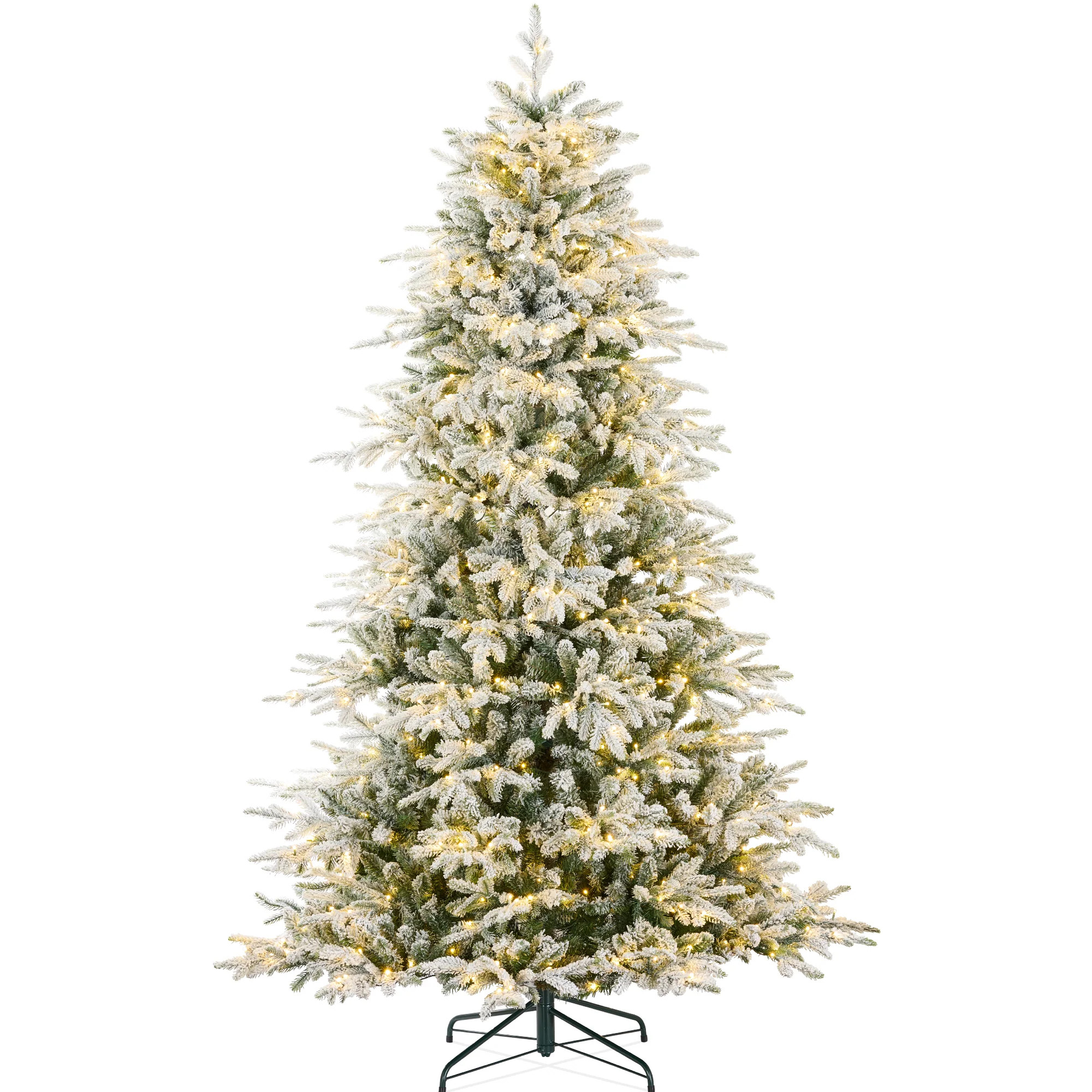 Pre-Lit Flocked Full Aspen Christmas Tree w/ 2-in-1 Glowing LED Lights | Best Choice Products 