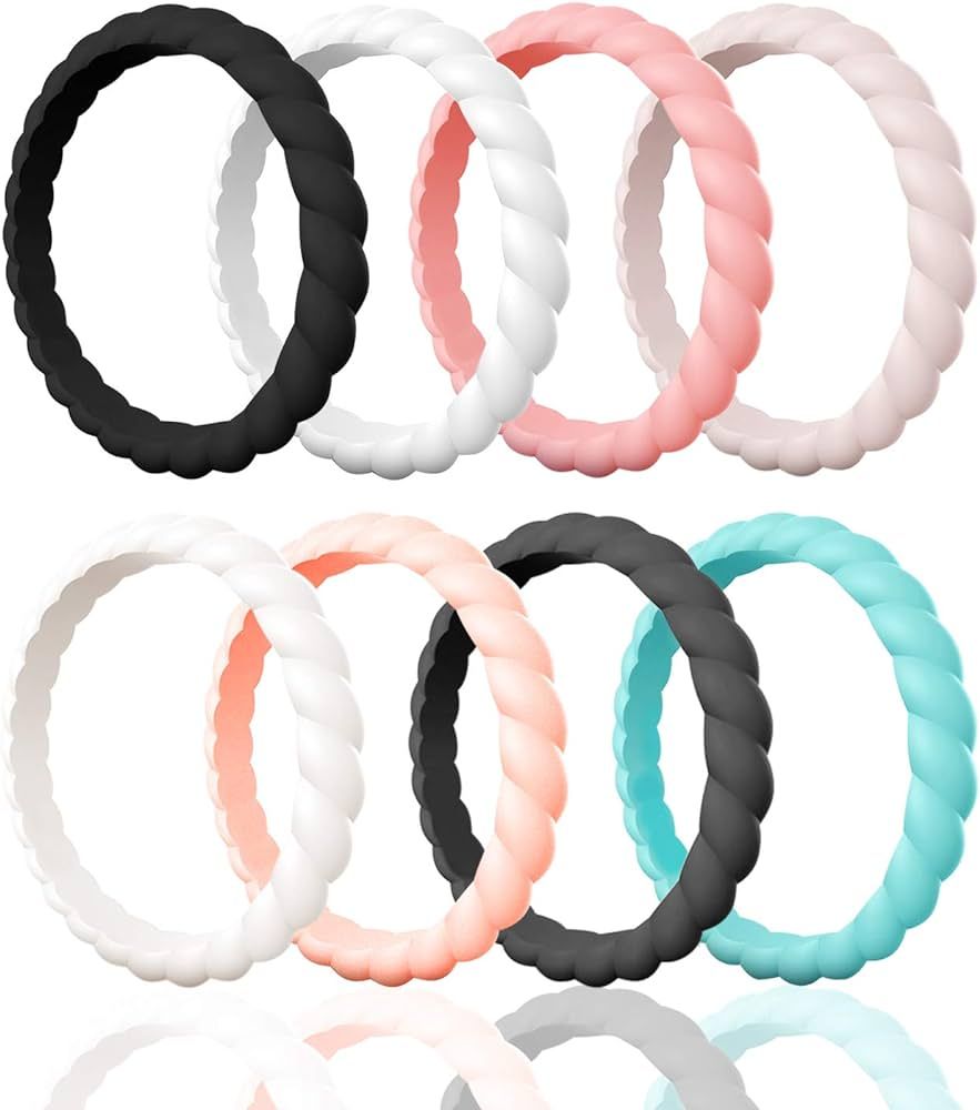 Egnaro Silicone Wedding Ring for Women,Thin and Stackble Braided Rubber Wedding Bands,No-Toxic,Sk... | Amazon (US)