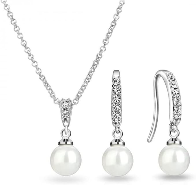 Philip Jones Silver Plated Pearl Drop Set Created with Zircondia® Crystals | Amazon (UK)