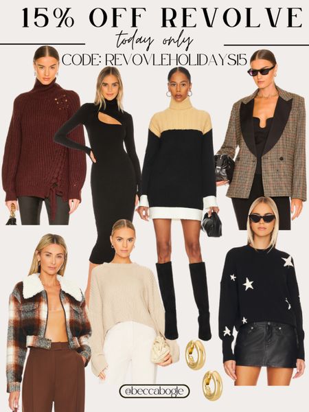 Revolve 15% off today only with code: REVOLVEHOLIDAYS15 , sweaters , sweater dresses , Nye outfit, new years outfit , NYE , holiday 

#LTKsalealert #LTKSeasonal #LTKHoliday