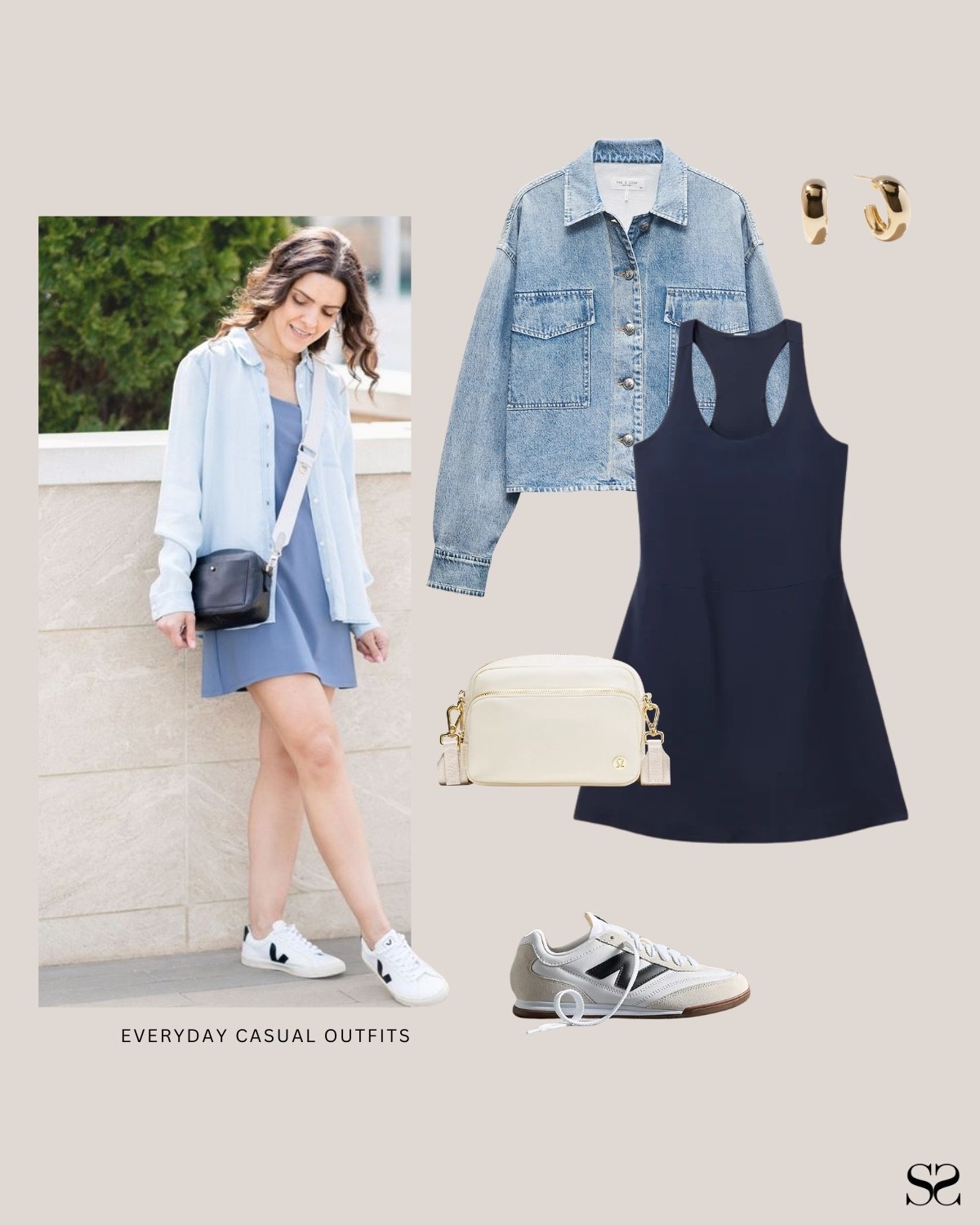 Outfit idea for the days you want one less decision: A navy athletic dress with a denim jacket. One piece, one layer, done. 

Navy athletic dress, denim jacket, white crossbody, gold hoops, white sneakers 

#LTKSeasonal #LTKgrwm #LTKootd