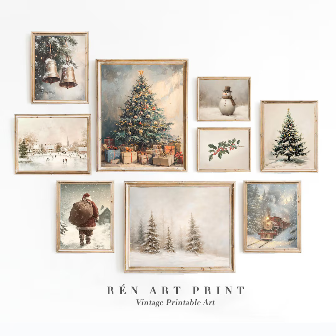 Christmas Print Set of 9 | Winter Holiday Gallery Wall Prints | Farmhouse Christmas Gallery Wall ... | Etsy (US)
