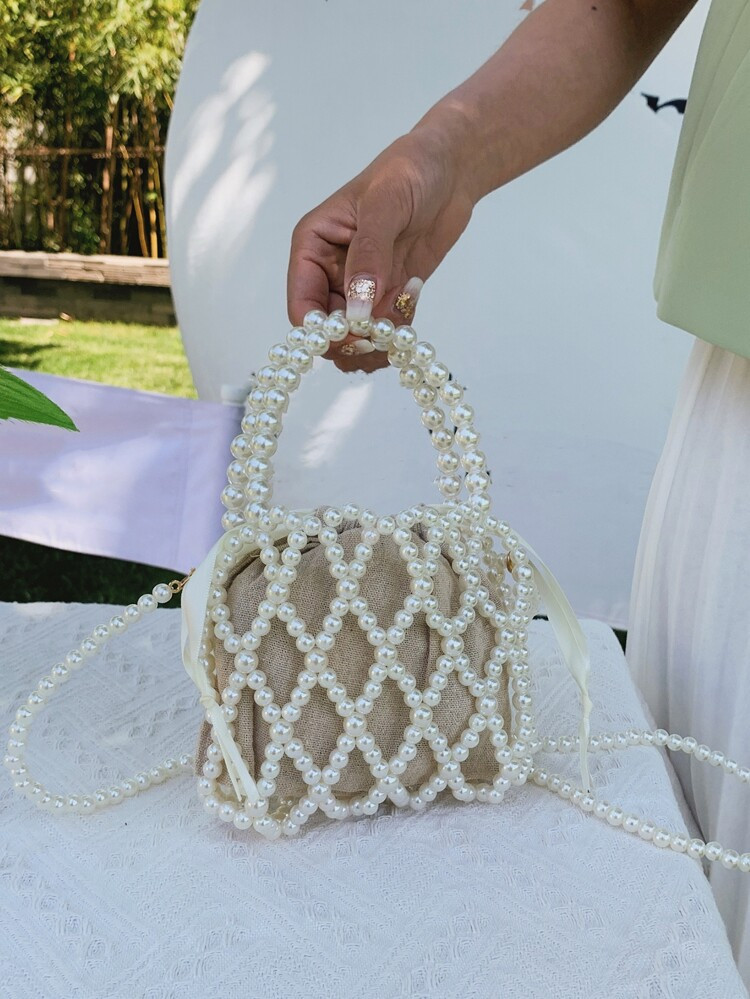 Mini Faux Pearl Decor Drawstring Design Square Bag | SHEIN