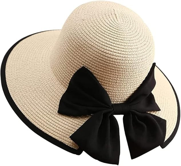 Women Straw Sun Hat Wide Brim Beach Hat Travel Sun Visor Hat UV Protection Cap Ponytail Bucket Ha... | Amazon (UK)