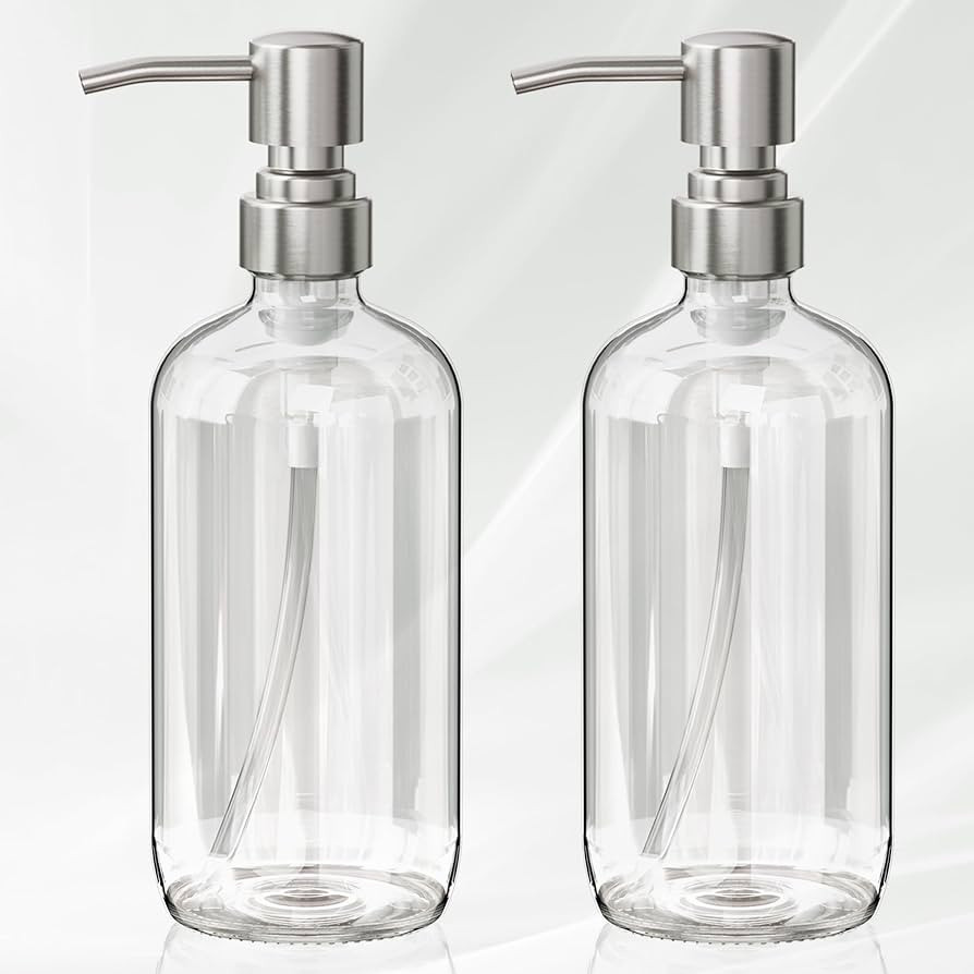 AmazerBath Soap Dispenser, 2 Pack Glass Soap Dispenser with Pump Stainless Steel, 17 Oz Hand Soap... | Amazon (US)