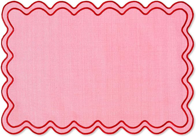 Whaline Pink Red Placemats Embroidered Scalloped Kitchen Place Mats for Wedding Baby Shower Party... | Amazon (US)