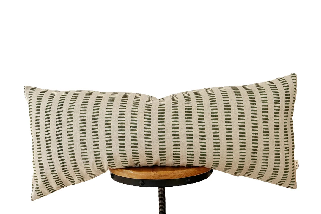 Block Print Linen Pillow, Olive Green Striped Pillow,lumber Pillow Cover - Etsy | Etsy (US)