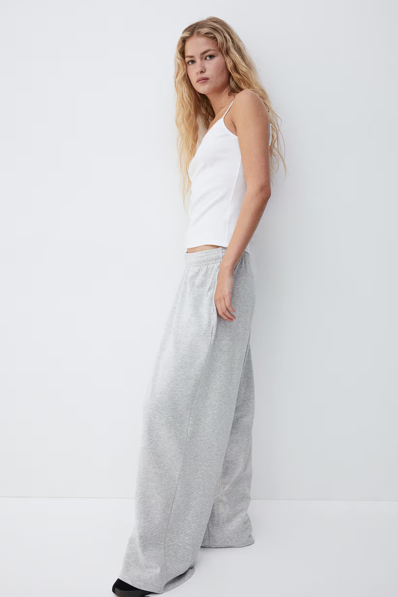 Wide-Leg Joggers - High waist - Long - Light gray melange - Ladies | H&M US | H&M (US + CA)