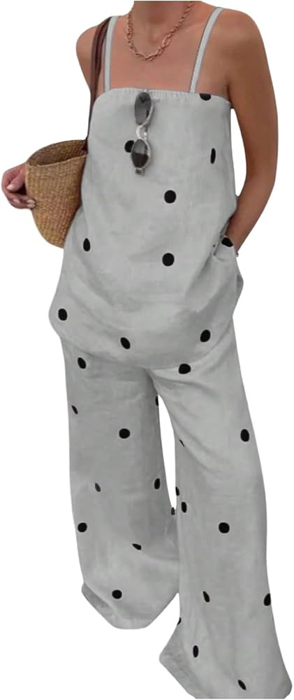 MakeMeChic Women's 2 Piece Outfits Polka Dots Spaghetti Strap Cami Top and Pants Summer Matching ... | Amazon (US)