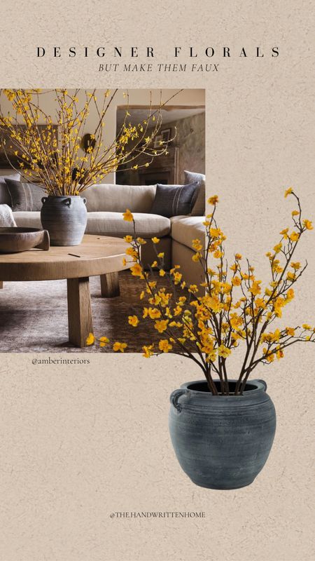 Artificial forsythia branches
Yellow flowering stems
Chinese water pot
Aged black pot

Amber interiors florals

#LTKHome #LTKStyleTip
