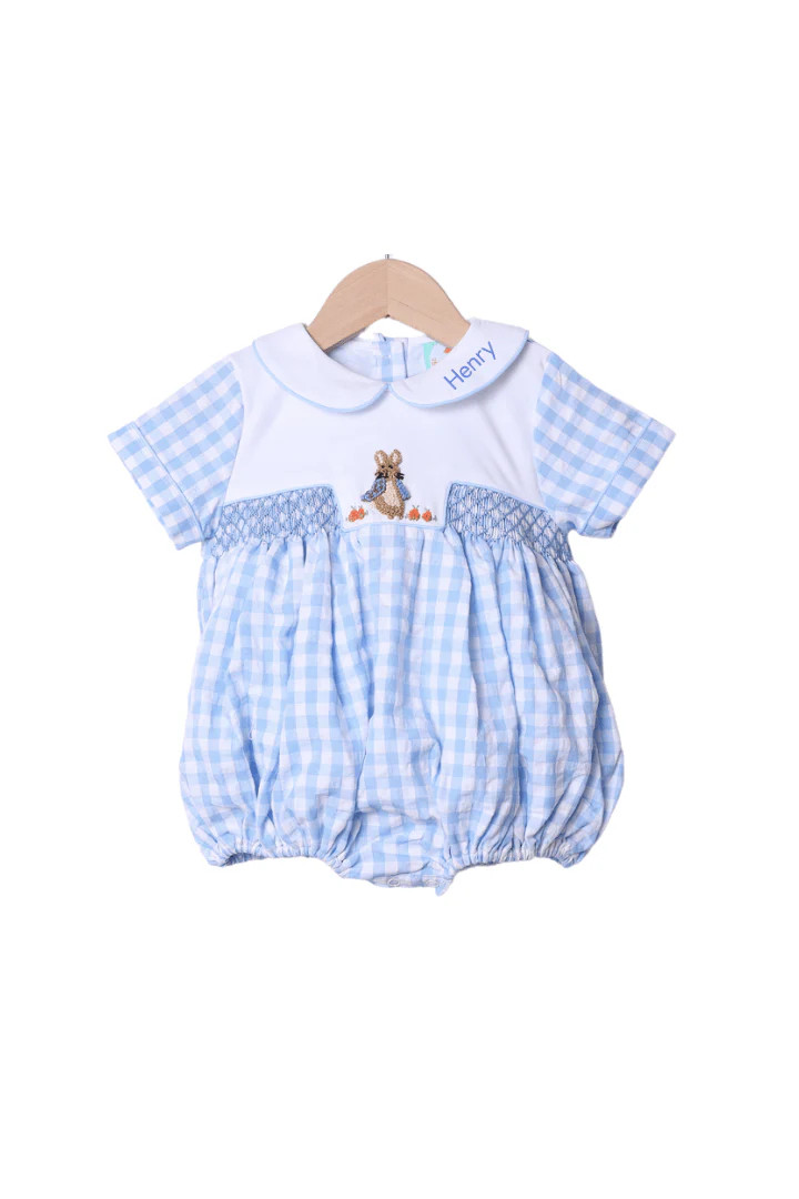 Smocked/French Knot Peter Rabbit Classic Seersucker Bubble | The Smocked Flamingo