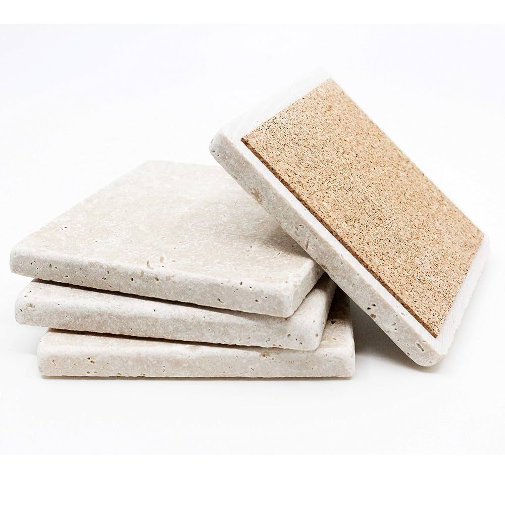 Absorbent Drink Coasters - Set of Four Travertine Stone Coasters | Amazon (US)