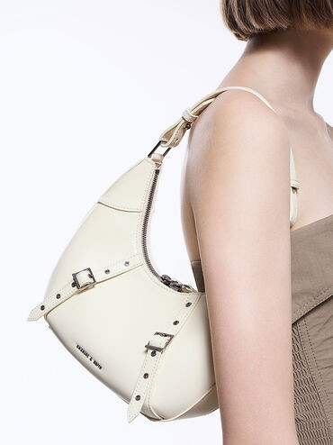 Chalk Grommet Crescent Hobo Bag | CHARLES & KEITH | Charles & Keith US