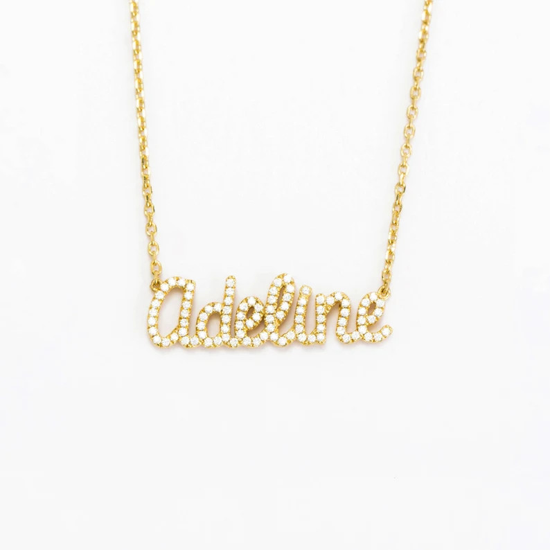 AIMEE Necklace / Custom Pave Stone Name Necklace / - Etsy | Etsy (US)