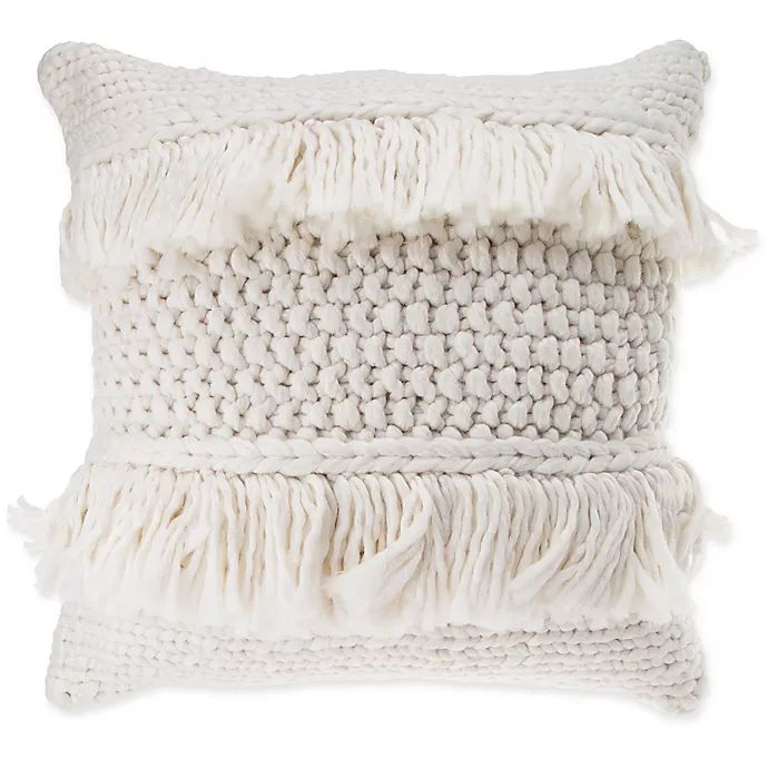 Anthology™ Henley Knit Fringe Square Throw Pillow in Ivory | Bed Bath & Beyond