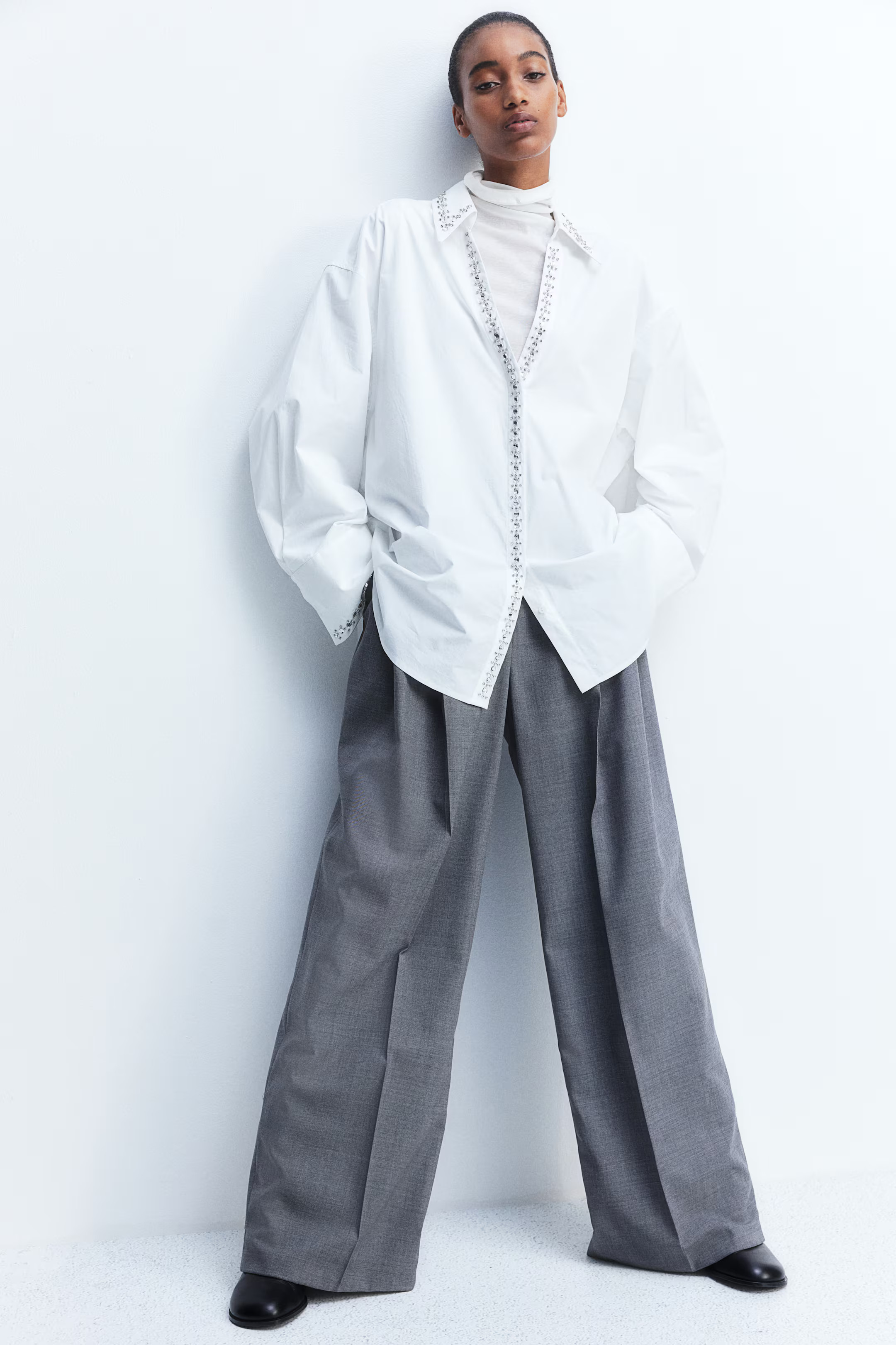 Rhinestone-embellished popover shirt | H&M (UK, MY, IN, SG, PH, TW, HK)