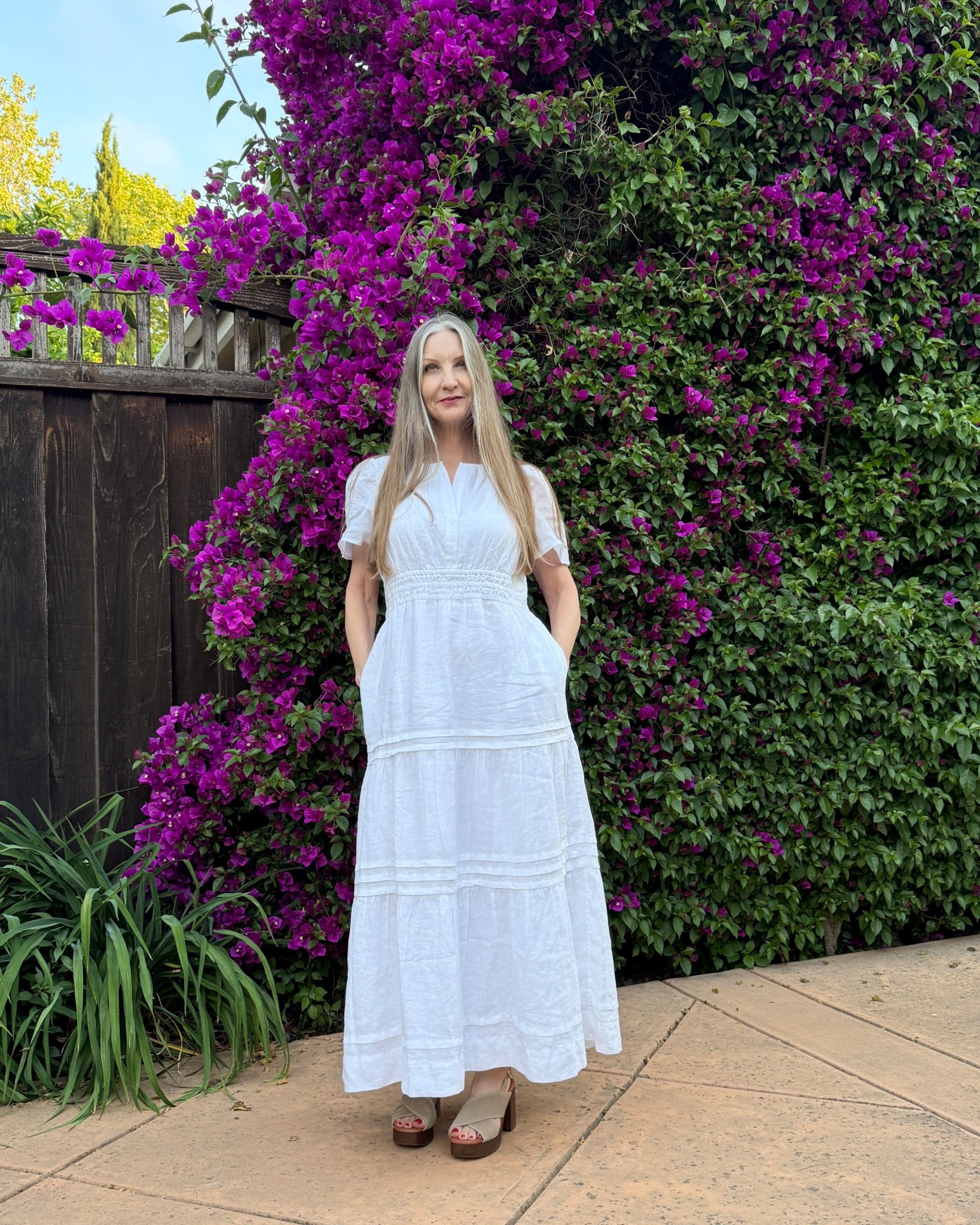 The perfect spring/summer dress, 100% European linen, in flattering tiers! I’m 5’7” & wearing a M. #maxidress #springdress #sweetdress #femininedress 

#LTKSeasonal #LTKOver40 #LTKMidsize