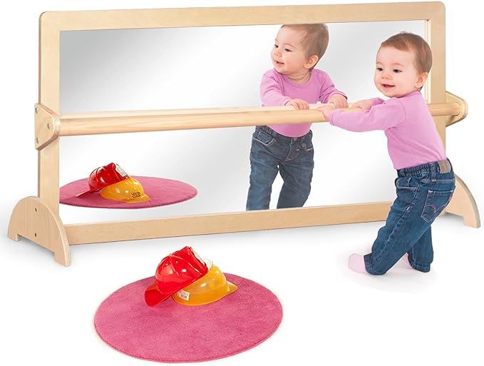 KRAND 3-Position Montessori Wood Frame Non-shatter Safety Pull Up Bar Baby Big Mirror Set, Infant... | Amazon (US)