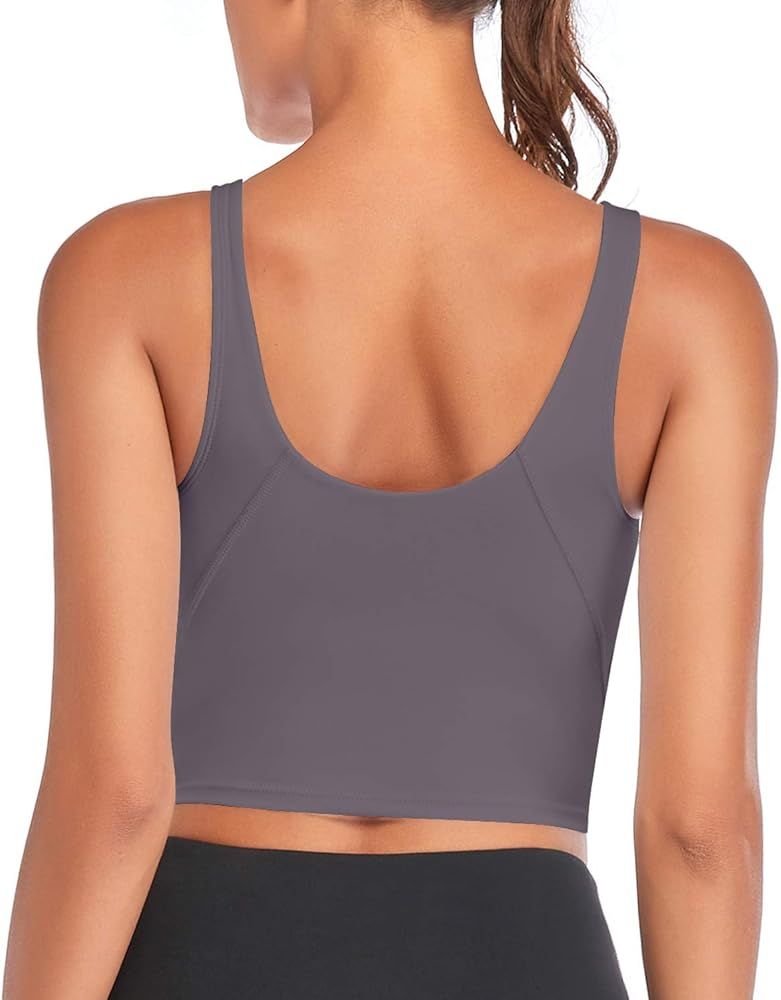 Sports Bras for Women Crop Tank Top with Build in Bra Gym Longline Padded Yoga Bra Athletic Fitne... | Amazon (US)