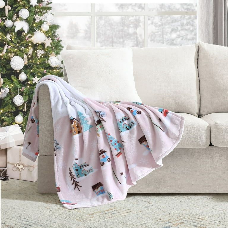 Holiday Time, Christmas Village Printed Plush Throw Blanket, Pink, Standard Throw | Walmart (US)