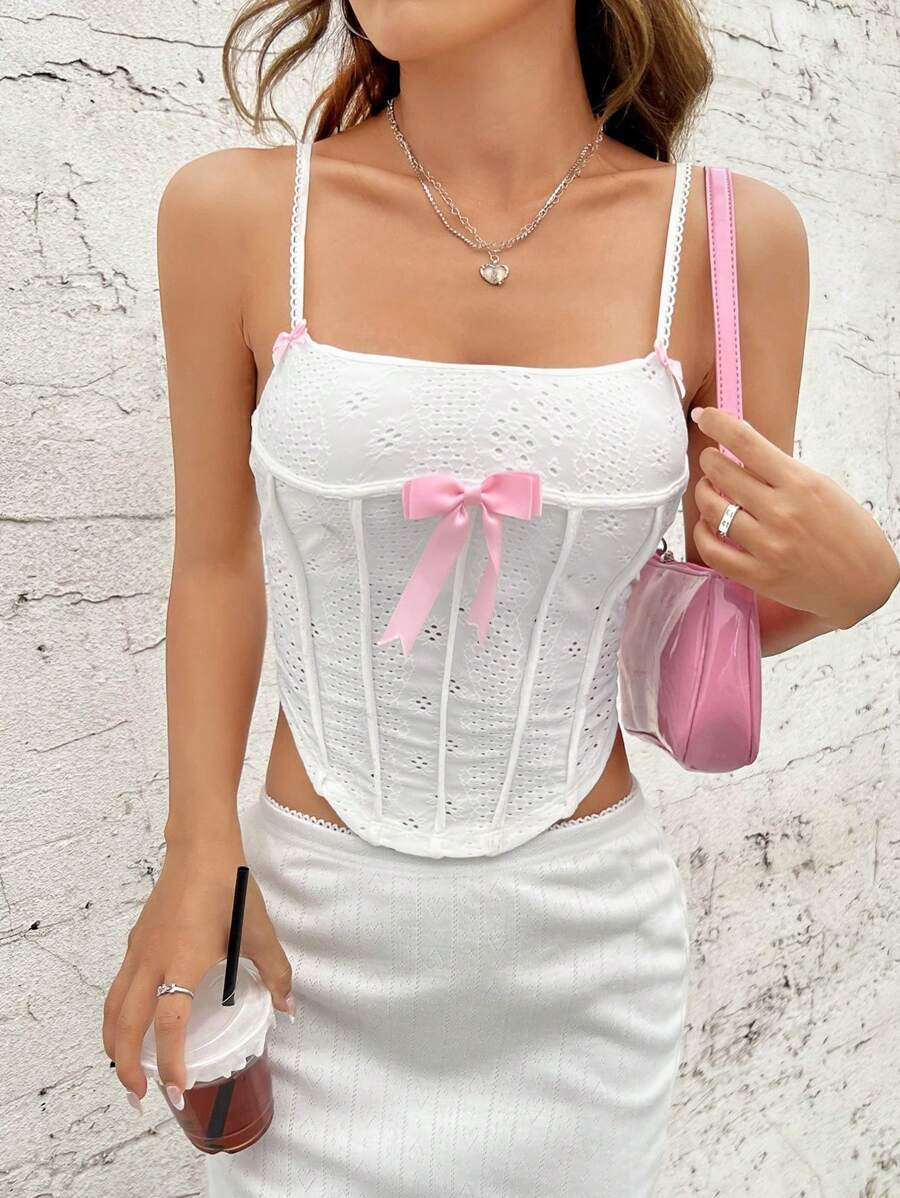 SHEIN EZwear Bow Front Curved Hem Cami Top | SHEIN