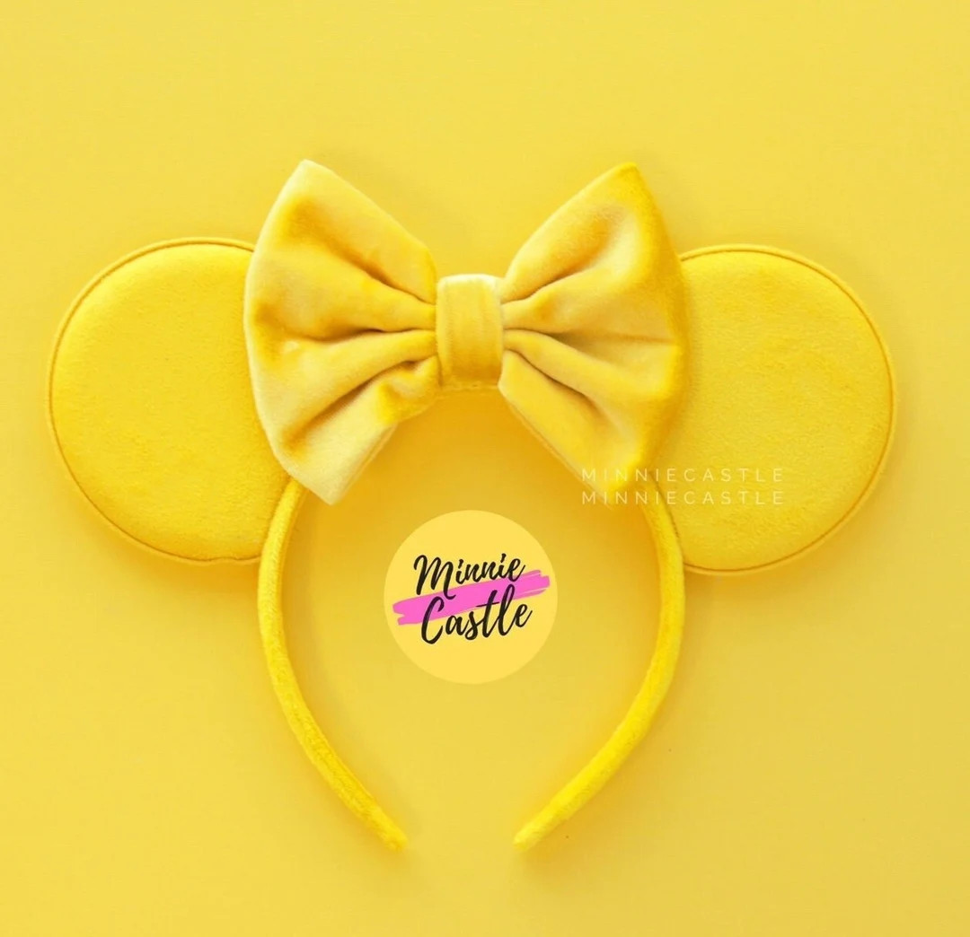 Non Glitter Yellow Mickey Ears, Velvet Bow Mouse Ears, Minnie Ears, Mouse Ears Headband, Yellow E... | Etsy (US)