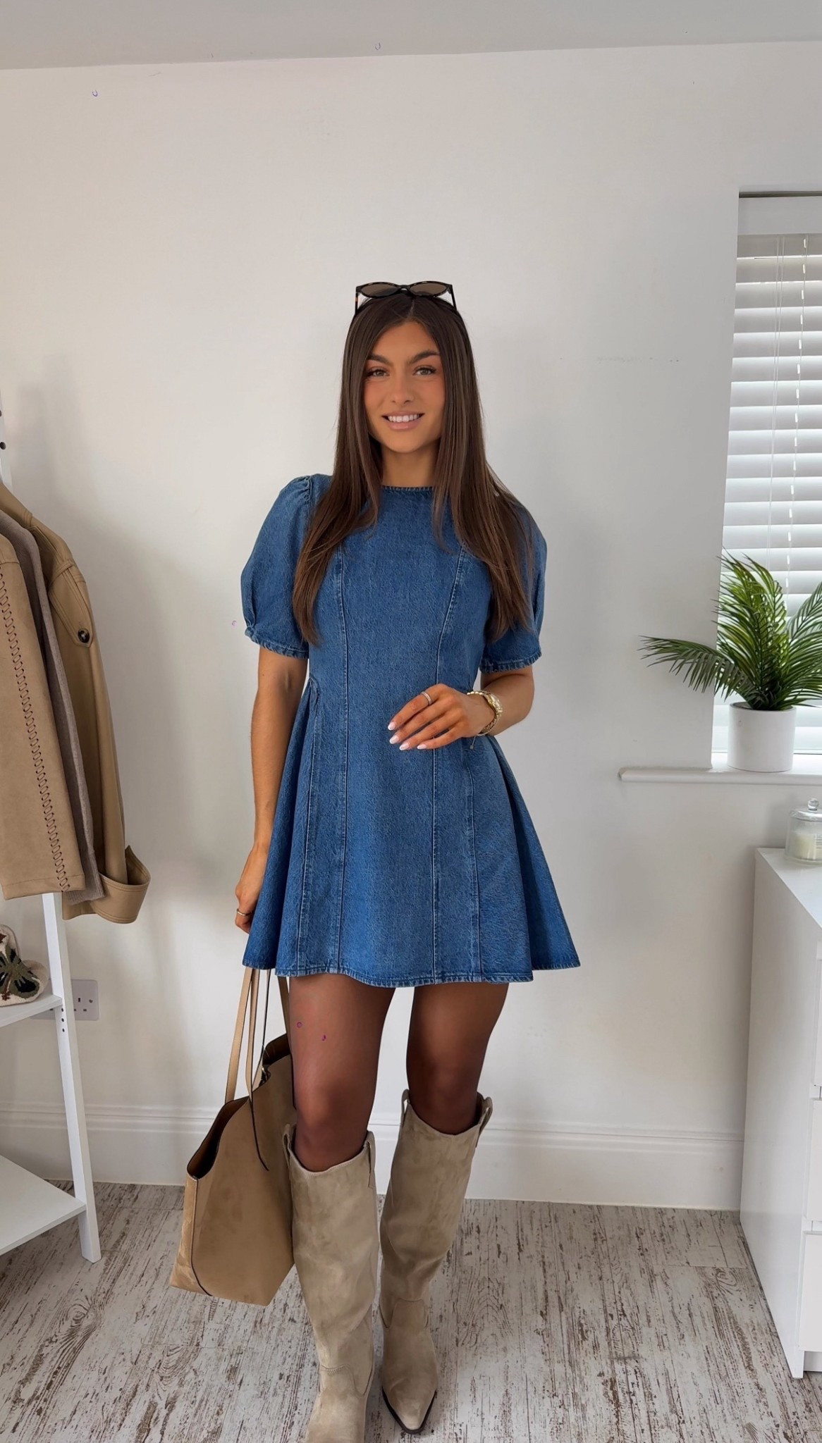 🦋 Blue denim dress for Spring knee high boots shopper bag sheer brown tights 

#LTKSeasonal #LTKgrwm #LTKootd