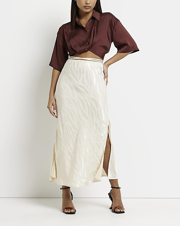 Petite beige animal print midi skirt | River Island (UK & IE)
