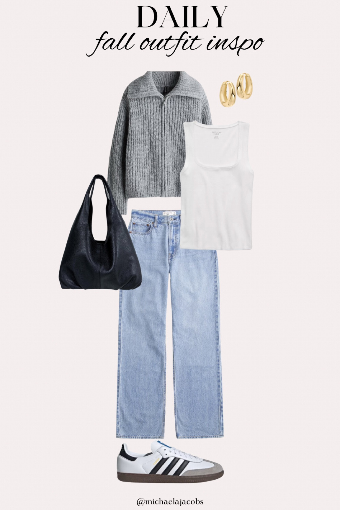 casual fall outfit inspo🩶I love this cable knit-like zip up from H&M (almost gives you two looks, you can wear it zipped or open!)

All pieces run true to size🫶