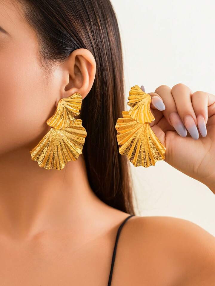 1 Pair Vintage Fashion Geometric Metal Leaf Earrings, Women Elegant Business Party Accessory Char... | SHEIN
