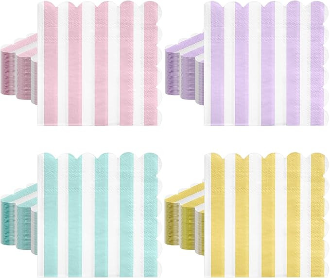 120 Pcs Striped Pastel Napkins, 5 X 5 Inch Scalloped Ice Cream Party Napkin Disposable Colorful N... | Amazon (US)