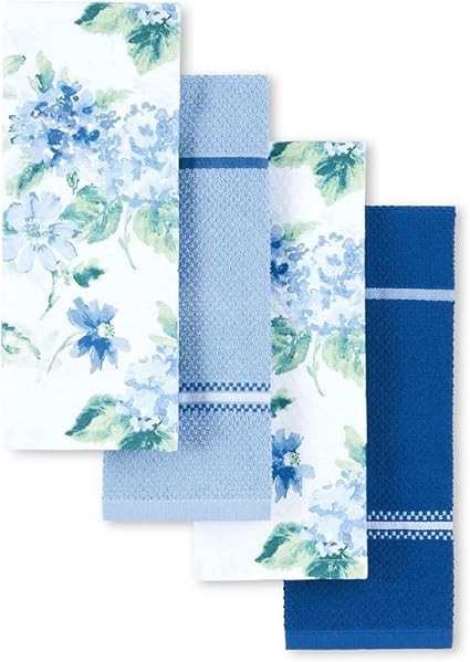MARTHA STEWART Amber Floral Kitchen Towel Set 4-Pack, Blue/Green, 16"x28" | Amazon (US)