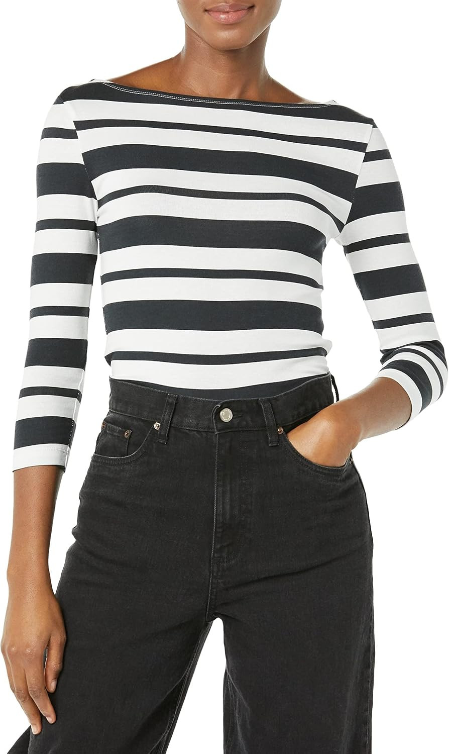 Amazon Essentials Women's Slim-Fit 3/4 Sleeve Boat Neck Cotton Modal Micro Rib T-Shirt | Amazon (US)