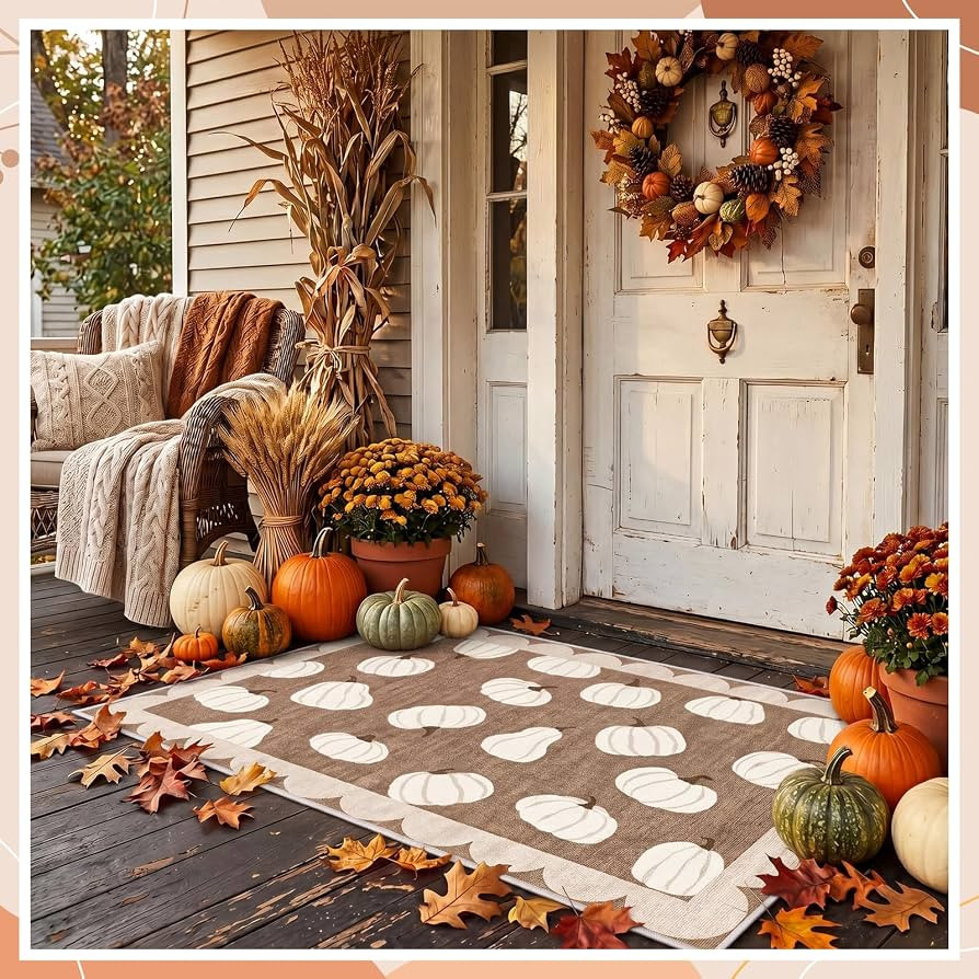 Fall Pumpkin Scalloped Doormat 2x3, Non Slip Indoor Floor Mat | Amazon (US)