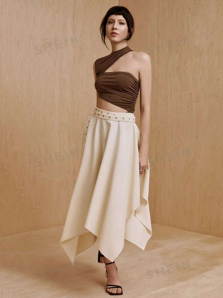 MONSE Mathilde Lhomme Asymmetrical Ruched Bodysuit With Cut-Out Designer | SHEIN USA | SHEIN