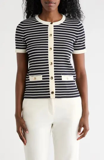 Stripe Short Sleeve Crop Cardigan | Nordstrom Rack