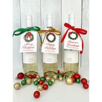 Printed Christmas Wine Tags & Ribbon - Holiday Bottle Gift For Office Champagne Hostess | Etsy (US)