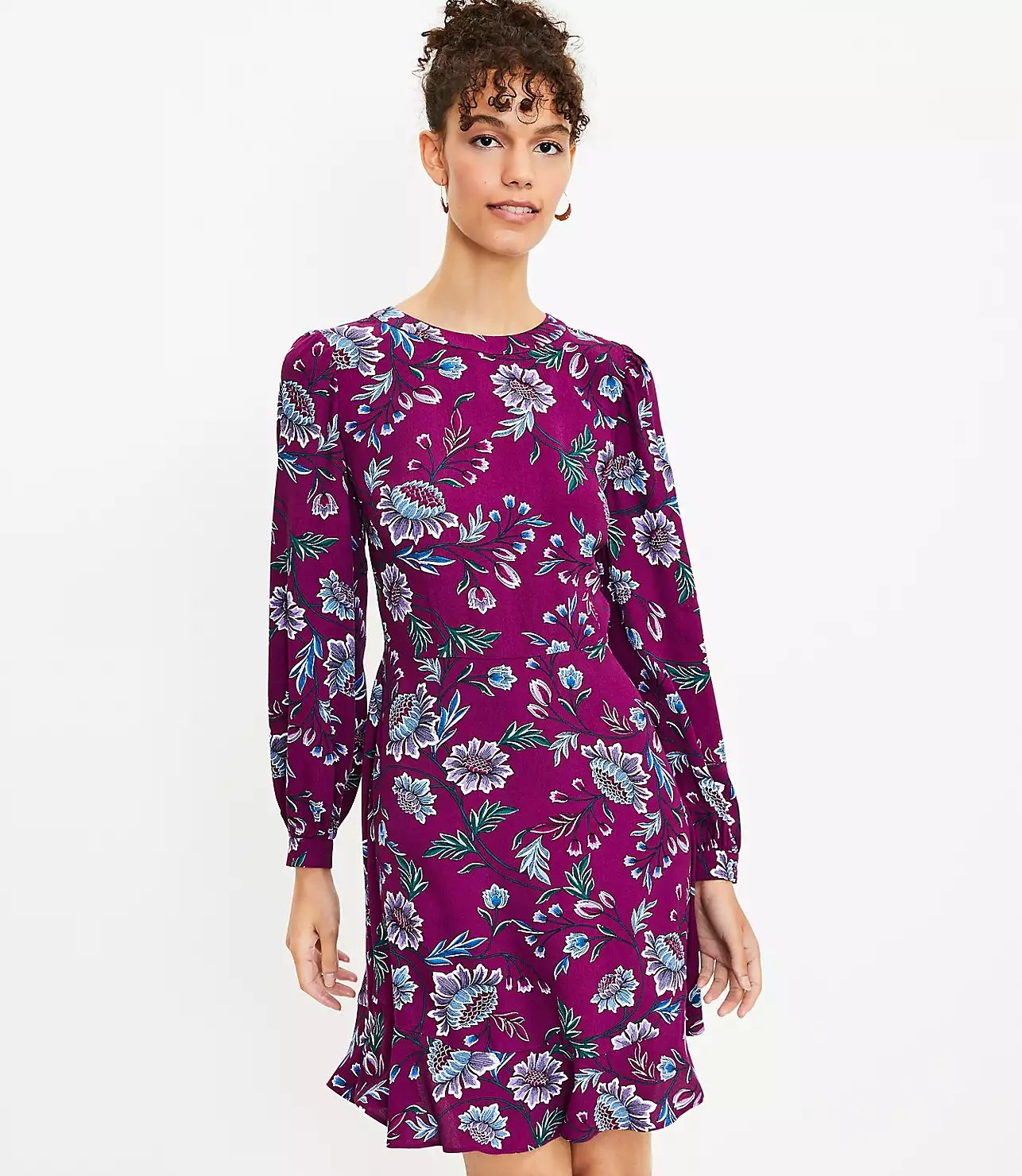 Floral Long Sleeve Ruffle Dress | LOFT