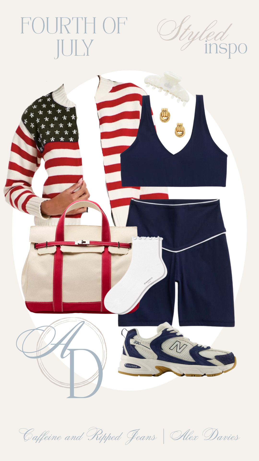 // fourth of july athleisure // new balances // boat birkin // navy and white athletic set // bike shorts and sports bra // american flag zip up jacket // 4th of July outfit inspo // what to wear for July 4th //  

 #LTKgrwm #LTKootd #LTKSeasonal